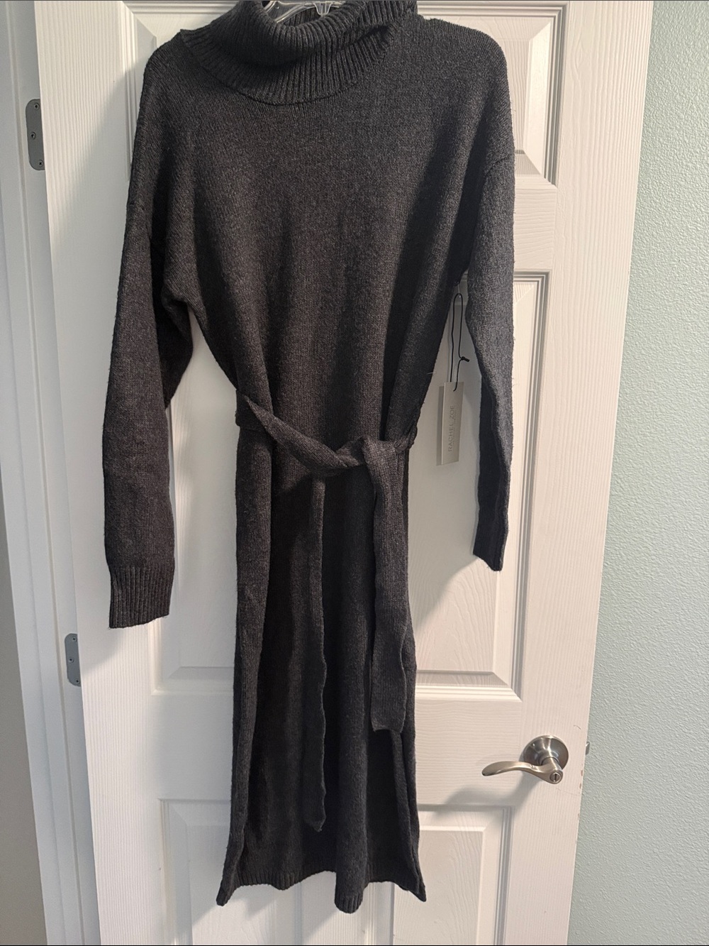 Rachel Zoe Charcoal Gray Turtleneck Midi Sweater Dress